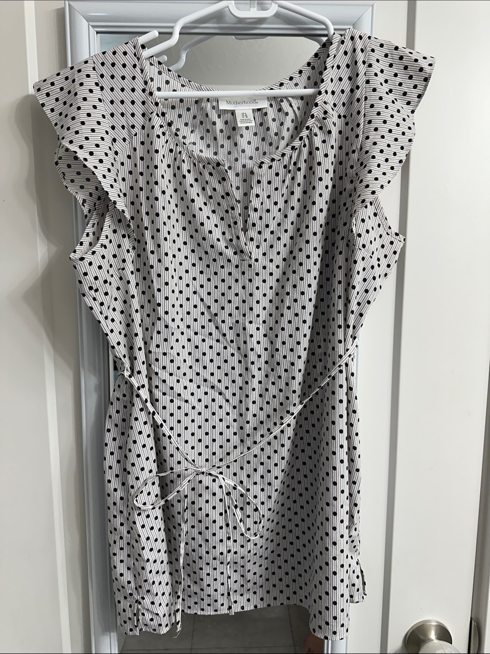 Motherhood maternity White Polka Dot Ruffle Sleeve Tunic